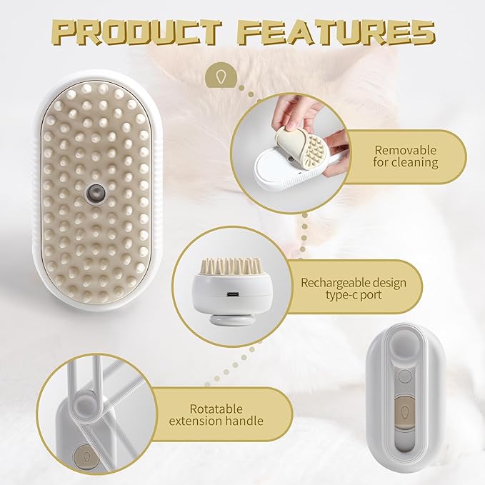 PetEase™ 3-in-1 Steam Grooming Brush – For Cats, Dogs & All Pets